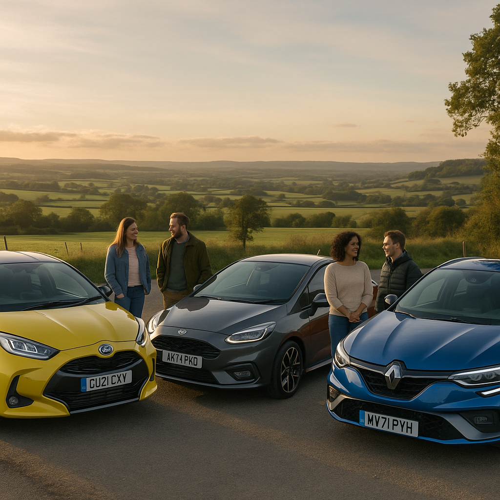 Line up of performance models showcasing some of the best hybrid hot hatches in the UK