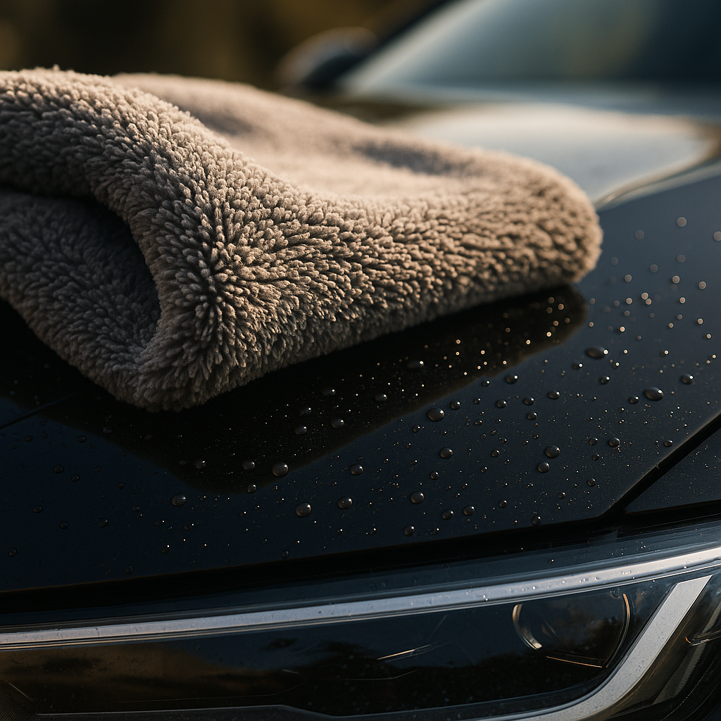 High GSM towel demonstrating what is GSM in car detailing on the bonnet of a performance car