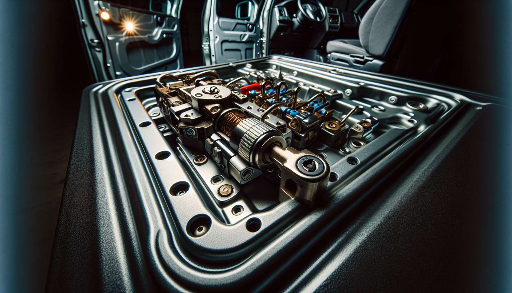 Close-up of aftermarket deadlock fitted to a van door as protection against van break-ins