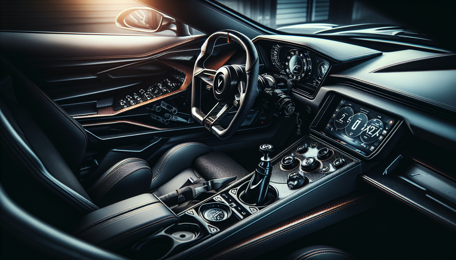 Interior cockpit detail of a performance car showing the driver-focused cabin in the performance car vs sports boat comparison