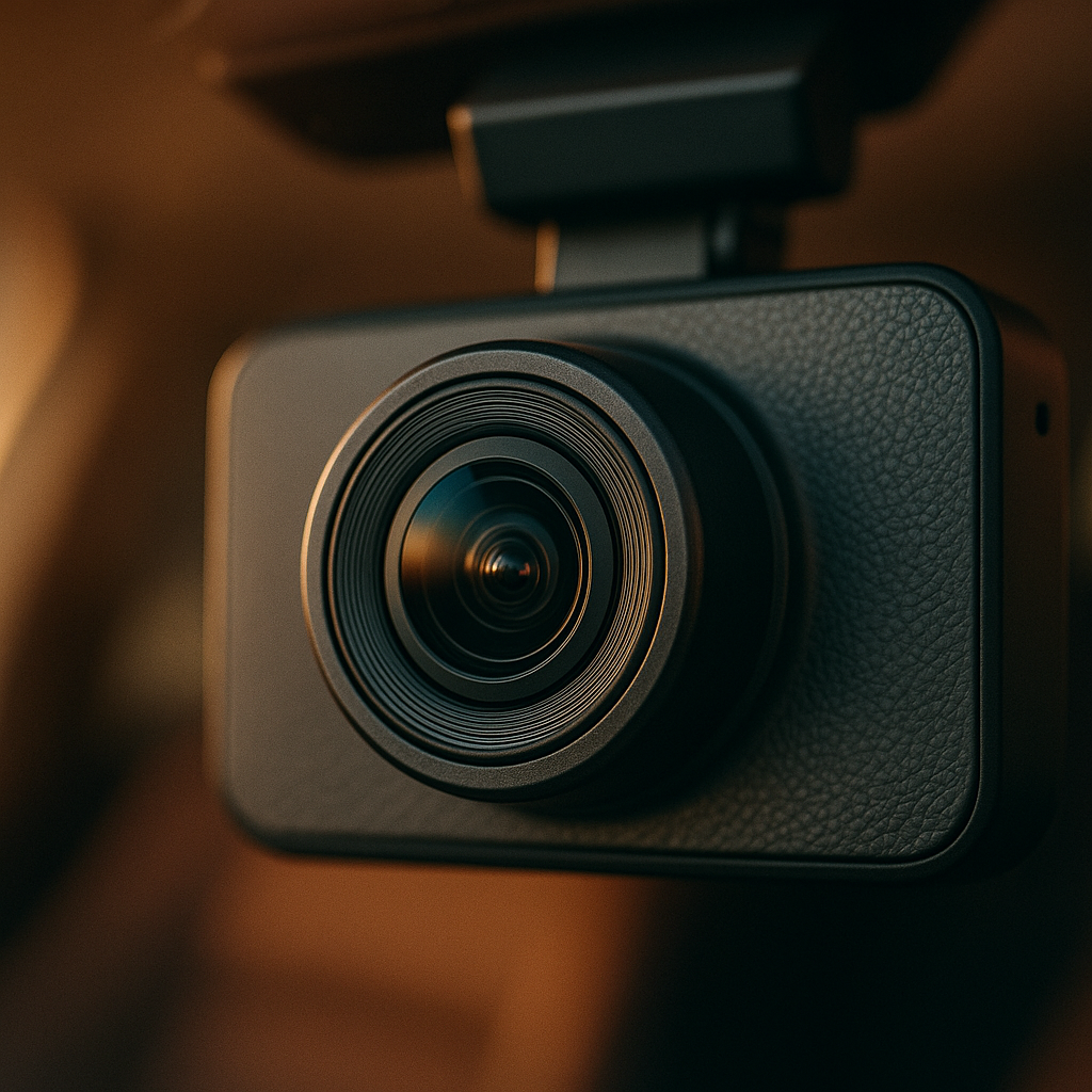 Close-up detail of premium dashcam lens for best dashcams UK 2026 review