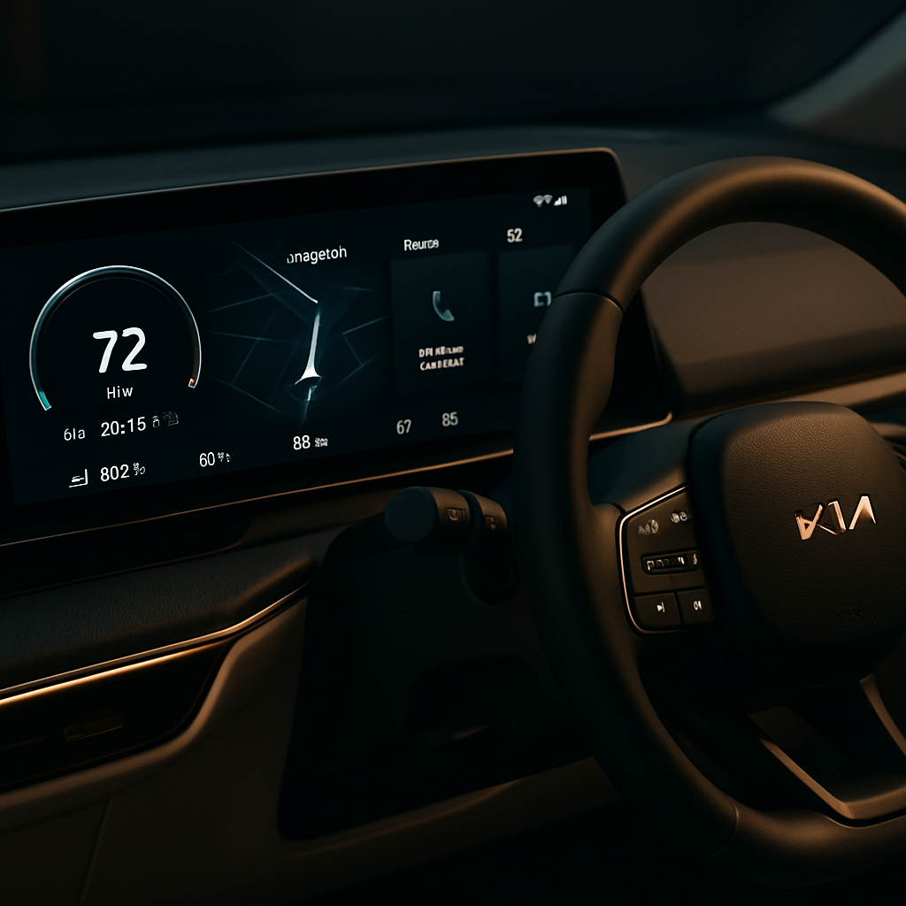 Kia EV3 interior infotainment screen detail in long term review UK ownership