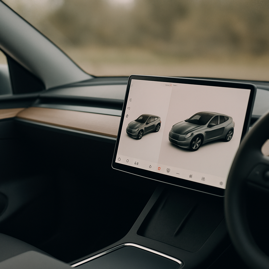 Tesla Model Y vs Volkswagen ID.4 2026 interior touchscreen comparison detail shot